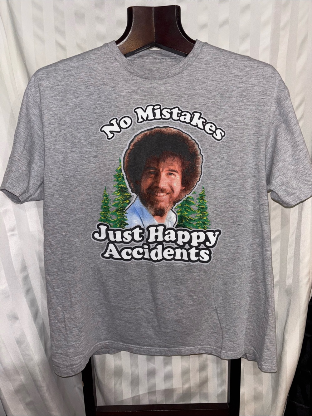 Grey Men's Graphic Tee — Bob Ross - “No Mistakes Just Happy Accidents”